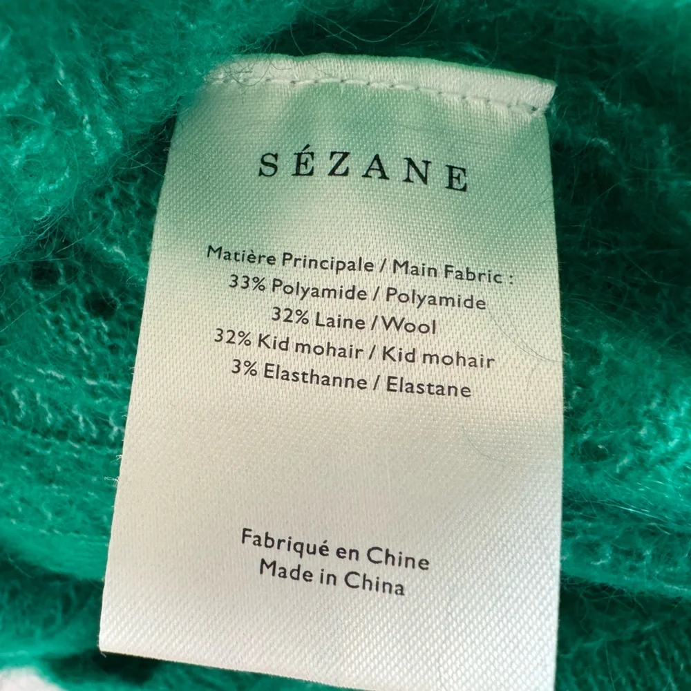 NEW Sezane Cristina Jumper Sweater Top Bright Green V-Neck Mohair Wool Knit S - Picture 6 of 6